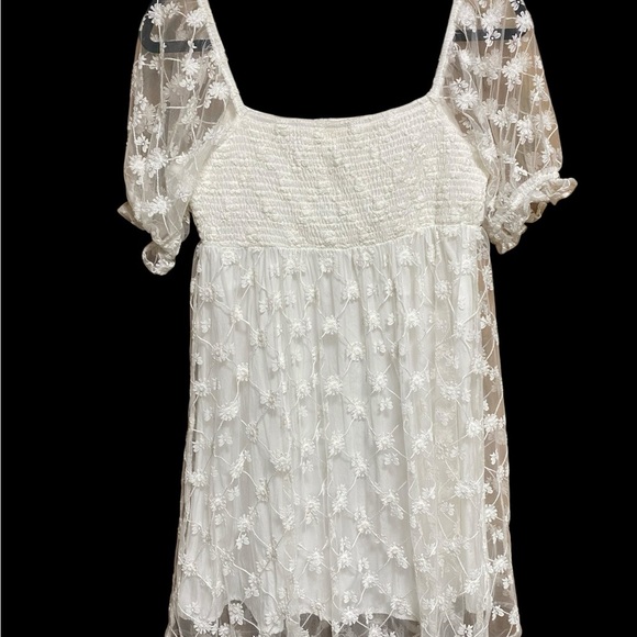 TULLABEE WHITE FLORAL DRESS W/MESH SLEEVES - M - Picture 8 of 8